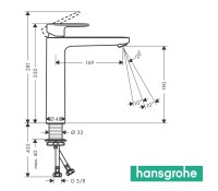 MEDIDAS MONOMANDO LAVABO 190 VERNIS BLEND HANSGROHE